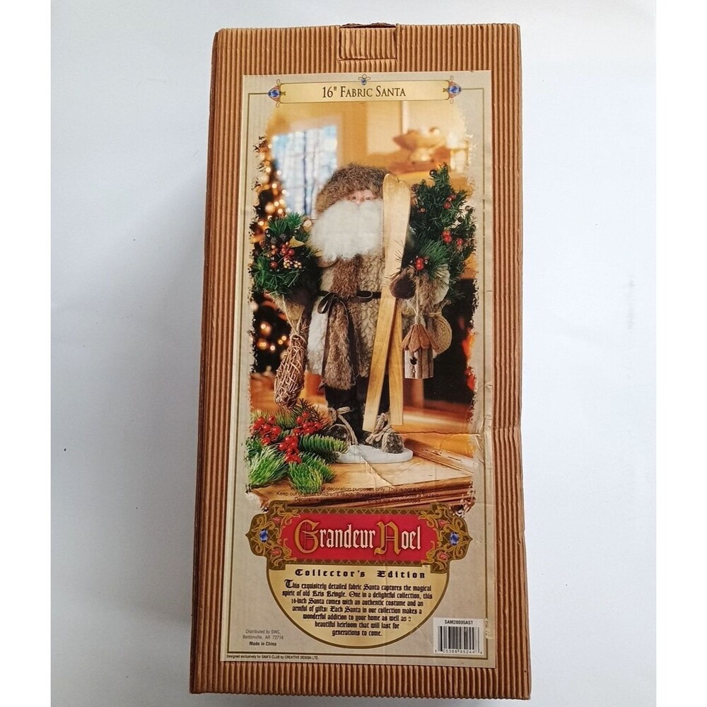 NEW Grandeur Noel Fabric Santa Ski 2000 Collectors Edition Christmas Decor 16”